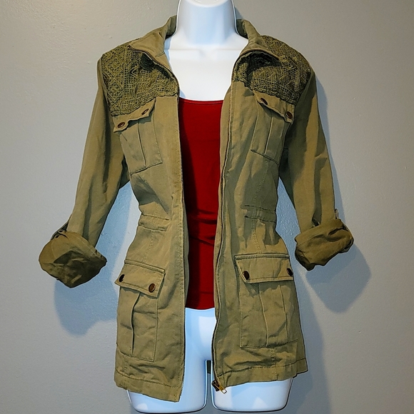 Blu Pepper Jackets & Coats Blu Pepper Crochet Army Green Utility Jacket Size Medium Poshmark